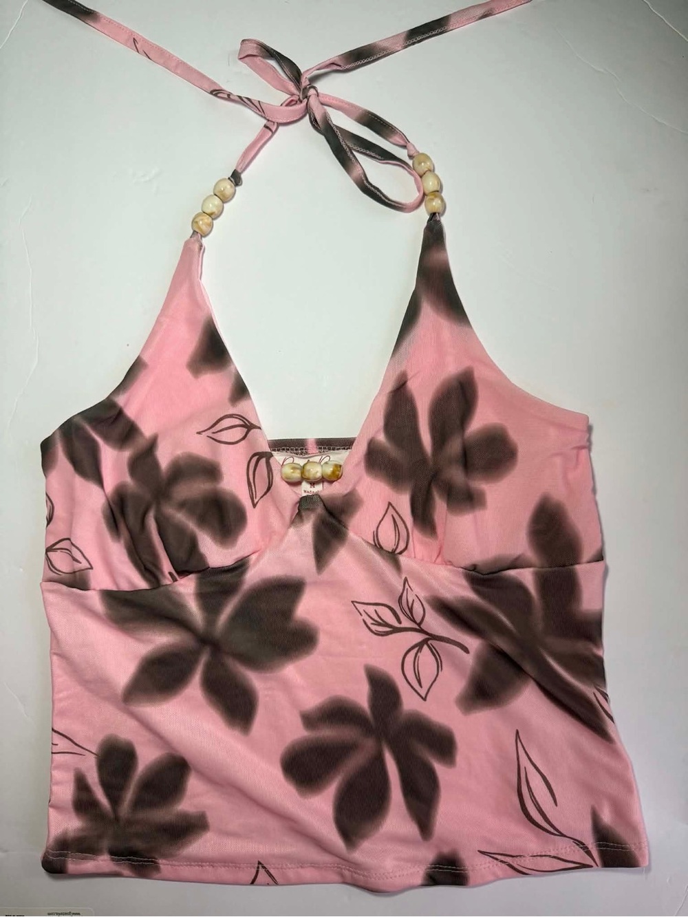Pink Rose Floral Halter Top - Size M - Y2K Beaded Fairy Grunge - NWT